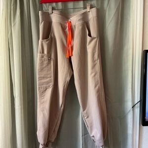 Figs womens Cargo scrubs technical Tan boulder Orange string. small tall